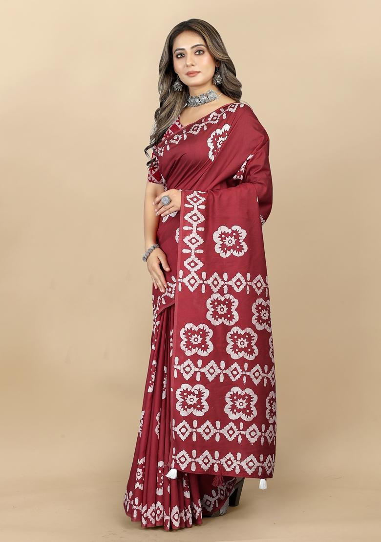Golden Digital Print Cotton Chanderi Saree Set
