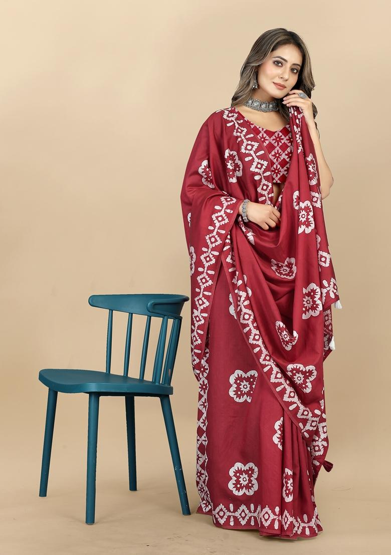 Golden Digital Print Cotton Chanderi Saree Set