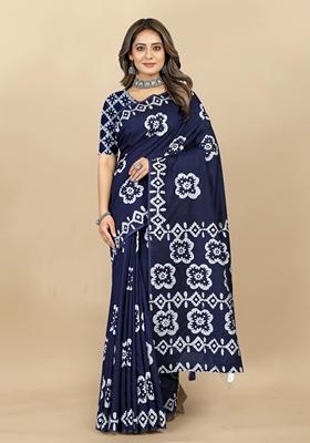 Golden Digital Print Cotton Chanderi Saree Set