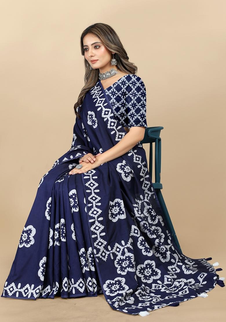 Golden Digital Print Cotton Chanderi Saree Set