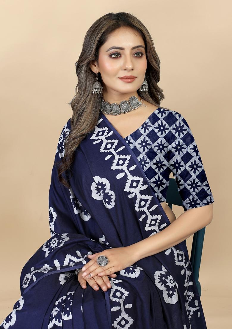 Golden Digital Print Cotton Chanderi Saree Set