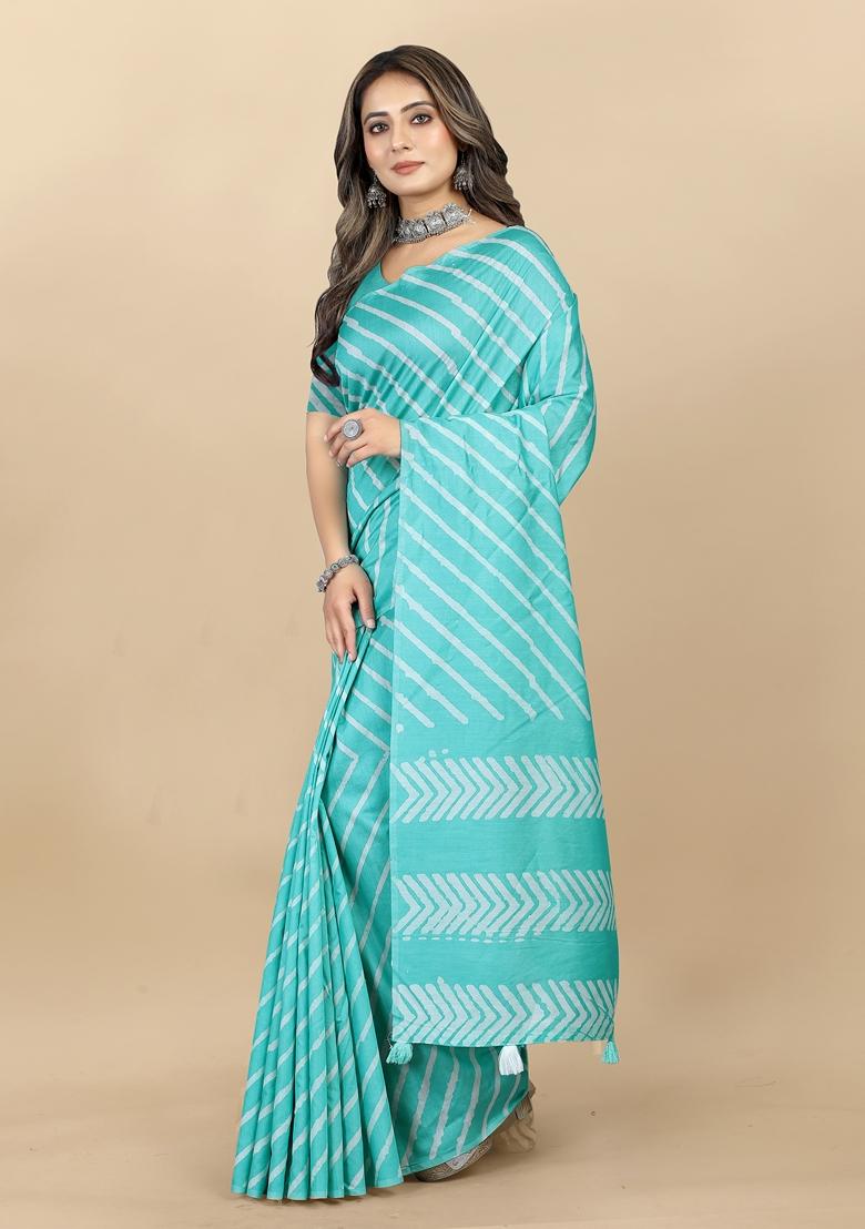 Golden Digital Print Cotton Chanderi Saree Set