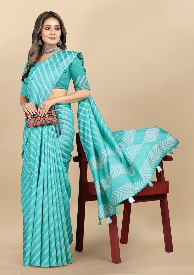 Golden Digital Print Cotton Chanderi Saree Set