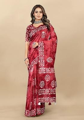 Golden Digital Print Cotton Chanderi Saree Set