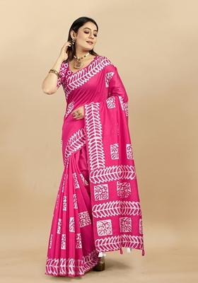 Golden Digital Print Cotton Chanderi Saree Set
