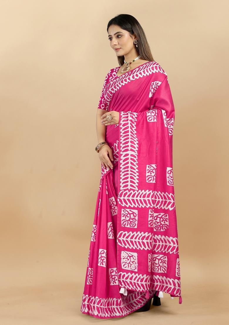 Golden Digital Print Cotton Chanderi Saree Set