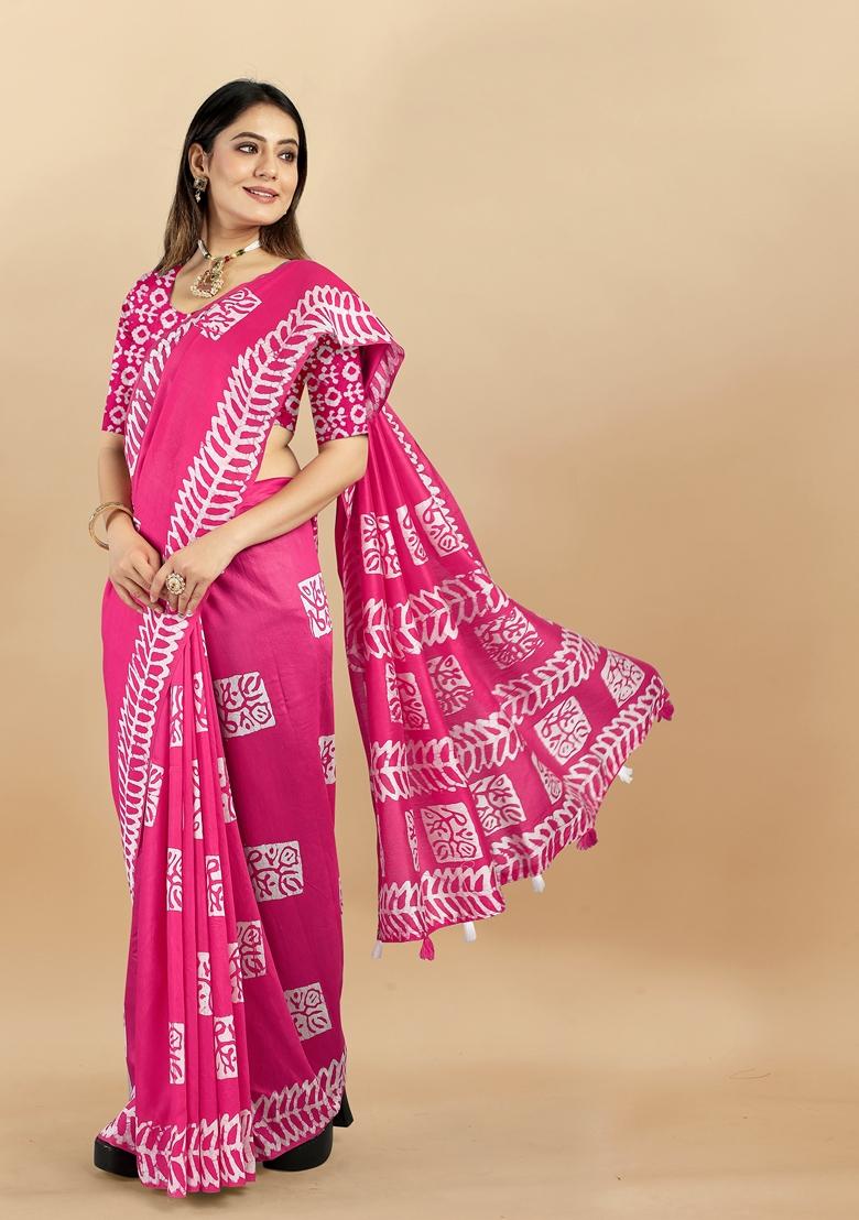 Golden Digital Print Cotton Chanderi Saree Set