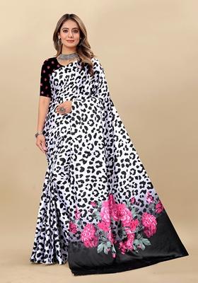 Golden Digital Print Japan Satin Saree Set