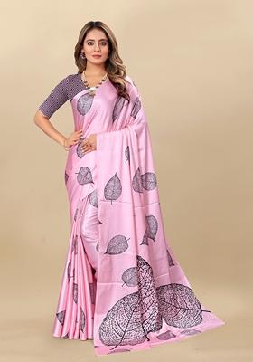 Golden Digital Print Japan Satin Saree Set