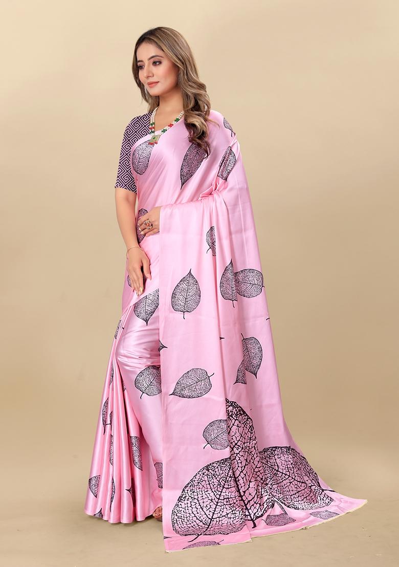 Golden Digital Print Japan Satin Saree Set