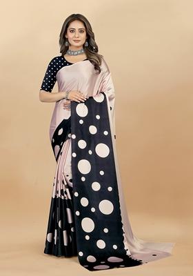 Golden Digital Print Japan Satin Saree Set