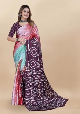 Golden Digital Print Japan Satin Saree Set