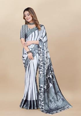 Golden Digital Print Japan Satin Saree Set