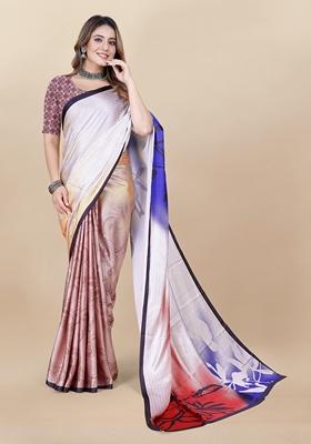 Golden Digital Print Japan Satin Saree Set