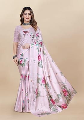 Golden Digital Print Japan Satin Saree Set