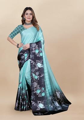 Golden Digital Print Japan Satin Saree Set