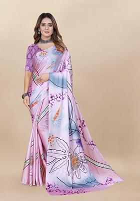 Golden Digital Print Japan Satin Saree Set
