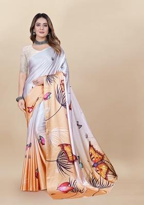 Golden Digital Print Japan Satin Saree Set