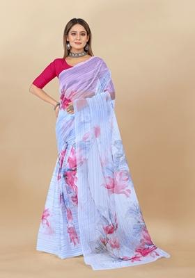 Golden Digital Print Organza Silk Saree Set