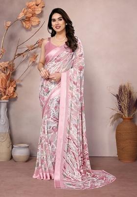 Golden Printed Moss Satin Saree Set