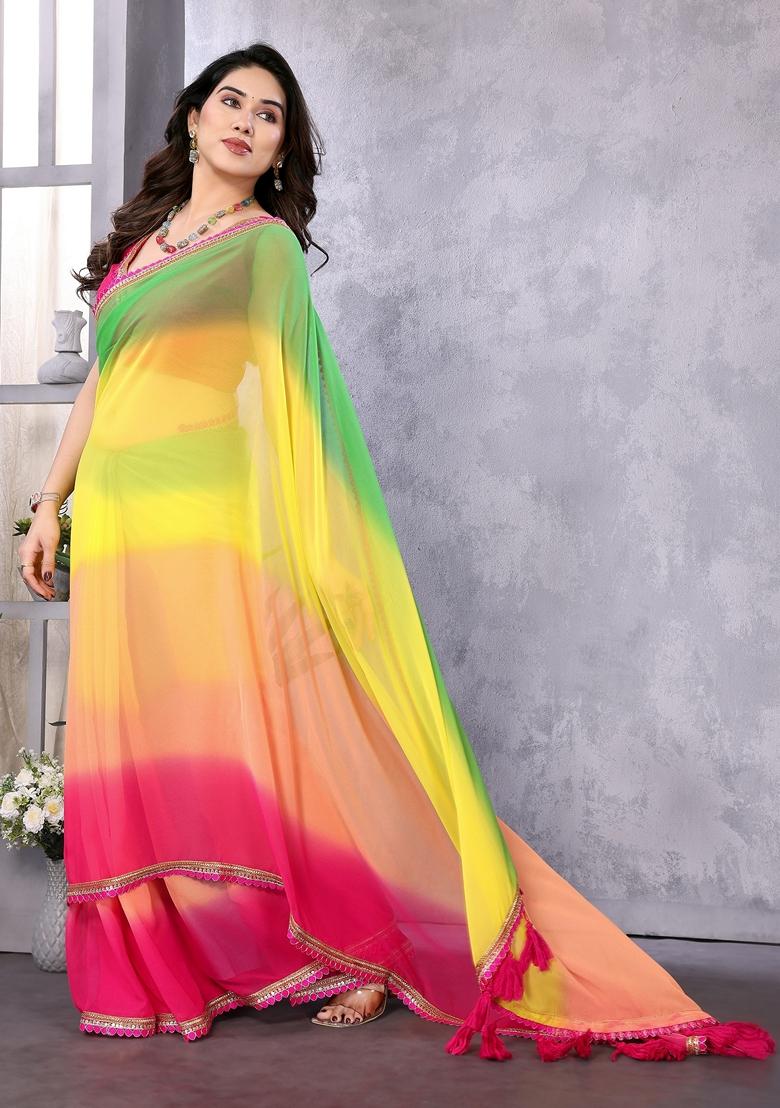 Golden Embroidered Georgette Saree Set