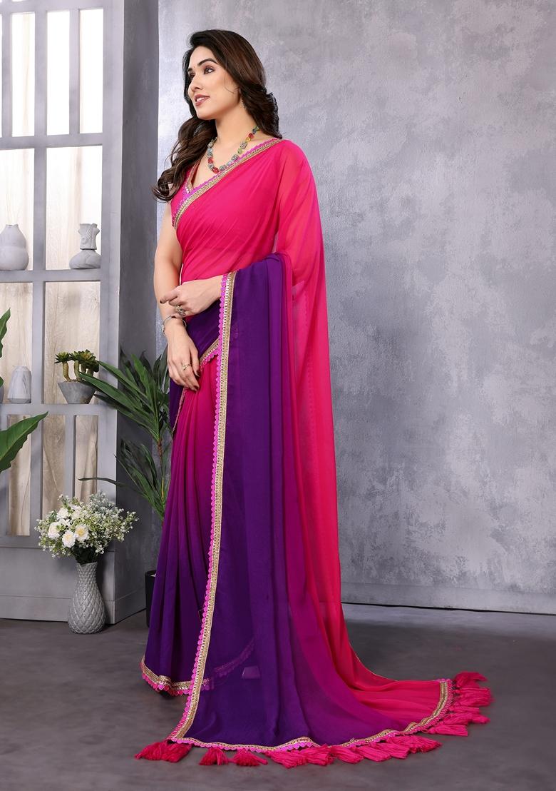 Golden Embroidered Georgette Saree Set