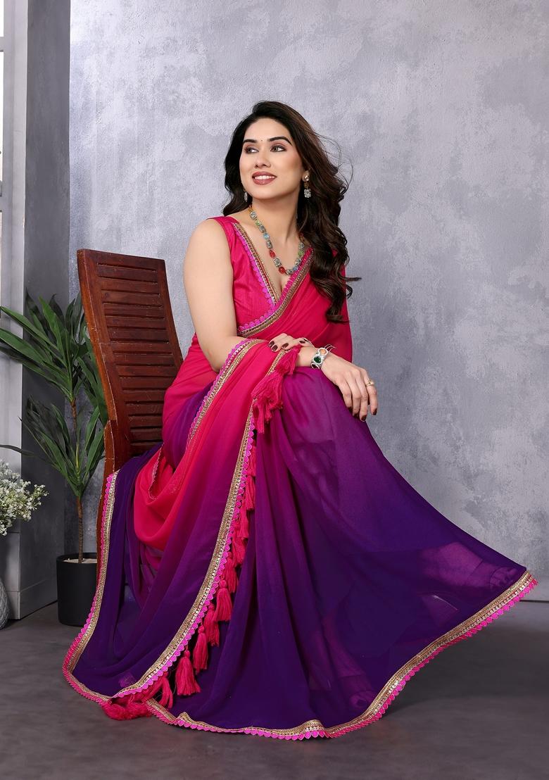 Golden Embroidered Georgette Saree Set