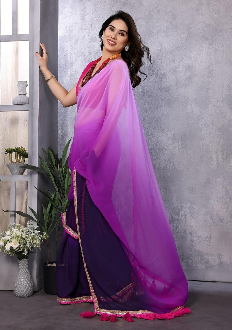 Golden Embroidered Georgette Saree Set