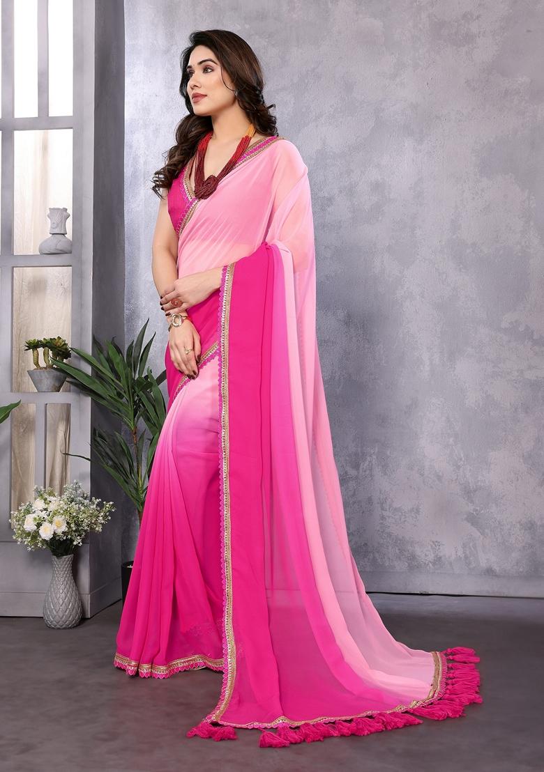 Golden Embroidered Georgette Saree Set