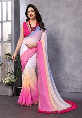 Golden Embroidered Georgette Saree Set