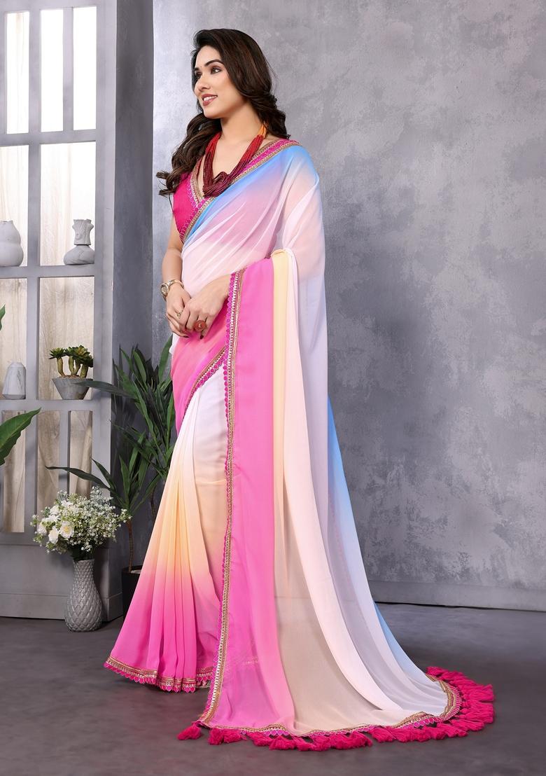 Golden Embroidered Georgette Saree Set