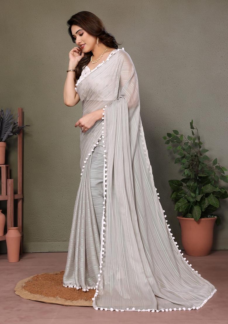 Golden Embroidered Georgette Saree Set