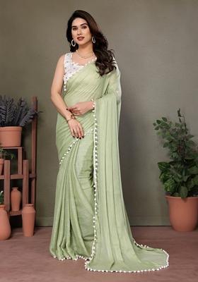 Golden Embroidered Georgette Saree Set