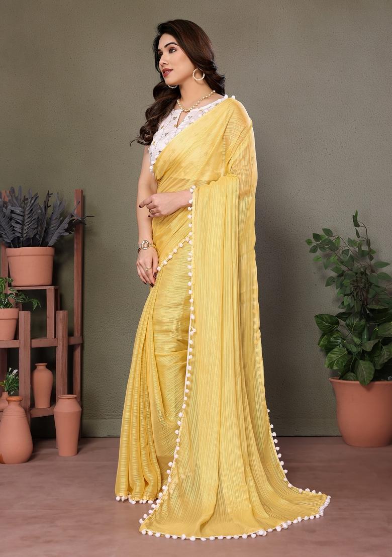 Golden Embroidered Georgette Saree Set