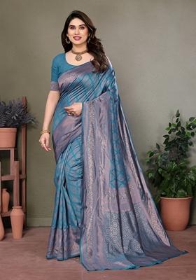 Golden Jacquard Litchi Silk Saree Set
