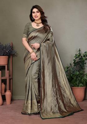 Golden Jacquard Litchi Silk Saree Set
