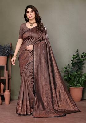 Golden Jacquard Litchi Silk Saree Set
