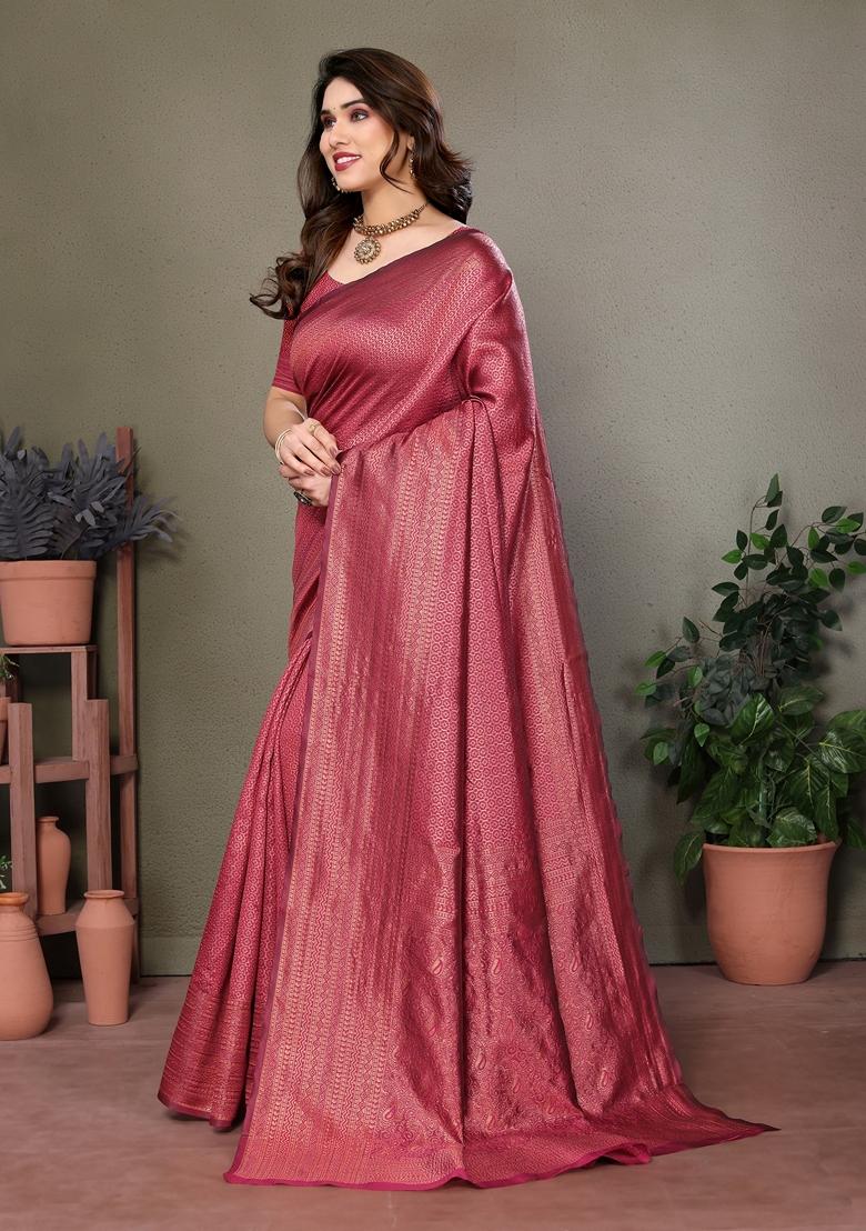 Golden Jacquard Litchi Silk Saree Set