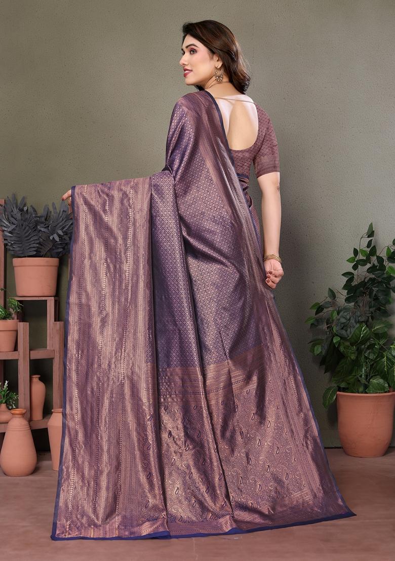 Golden Jacquard Litchi Silk Saree Set