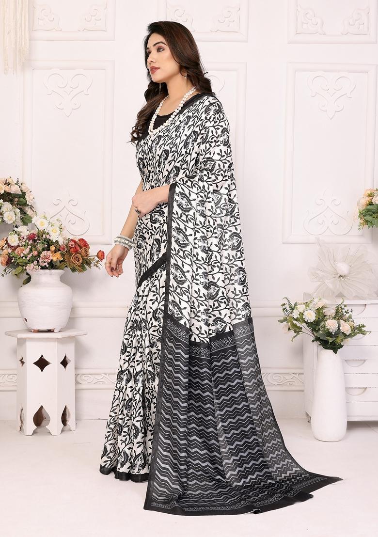 Golden Printed Khadi Cotton Saree Set