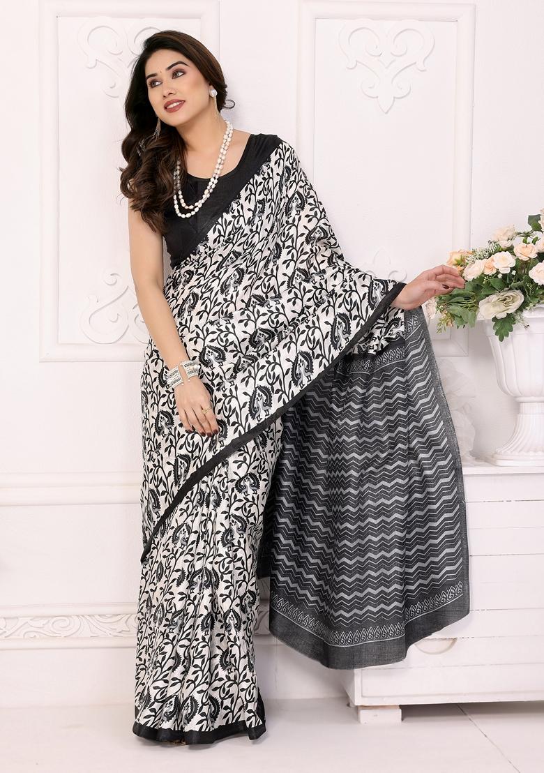 Golden Printed Khadi Cotton Saree Set
