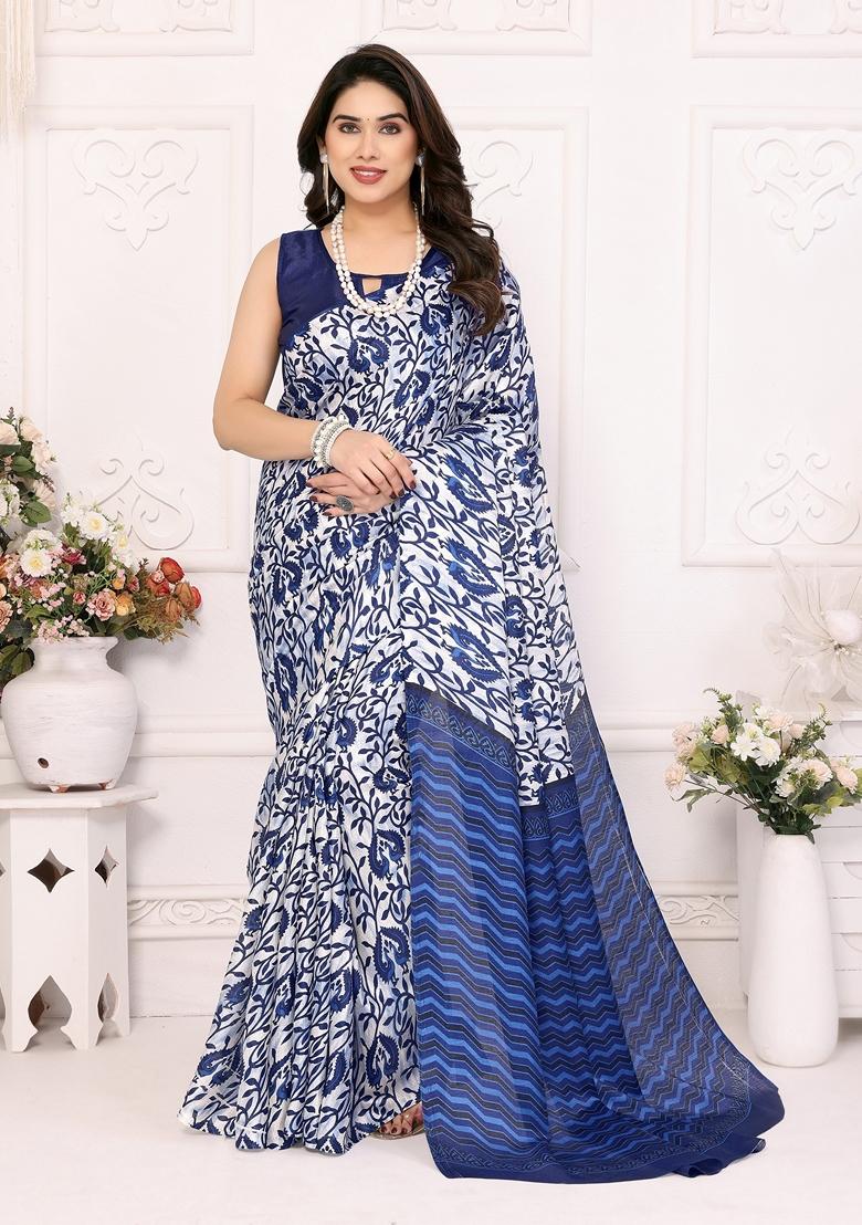 Golden Printed Khadi Cotton Saree Set