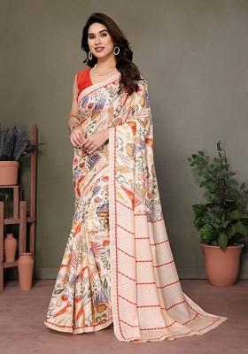 Golden Printed Khadi Cotton Saree Set