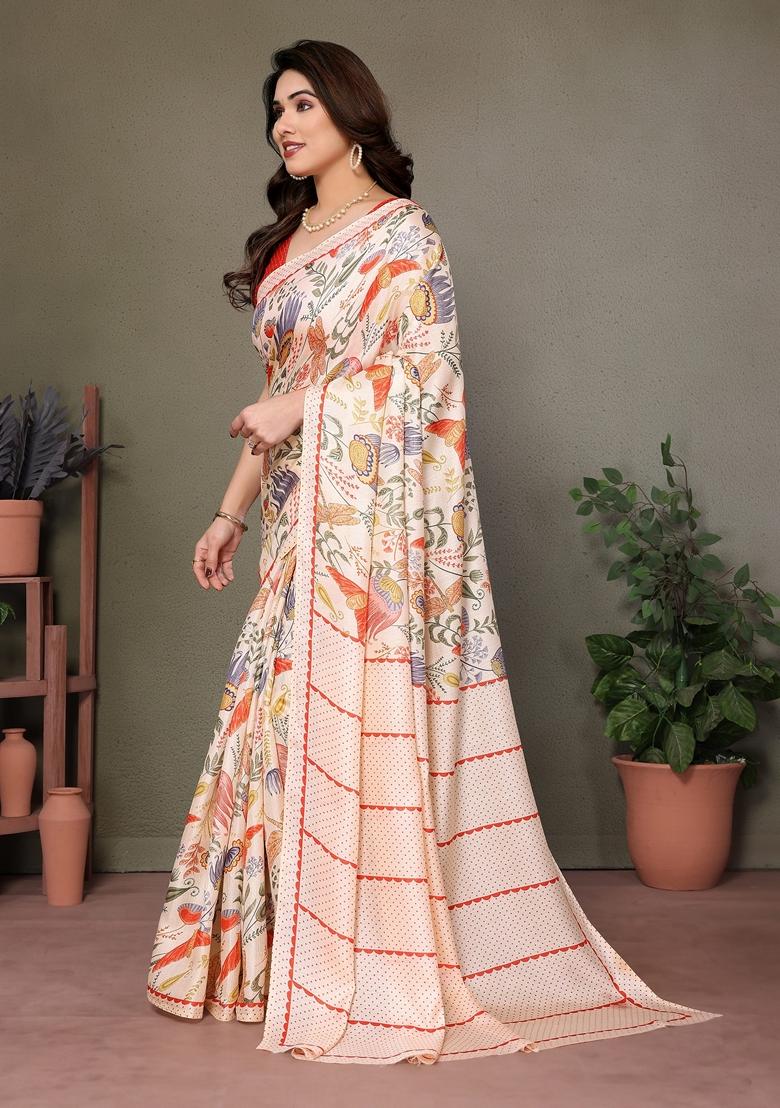 Golden Printed Khadi Cotton Saree Set