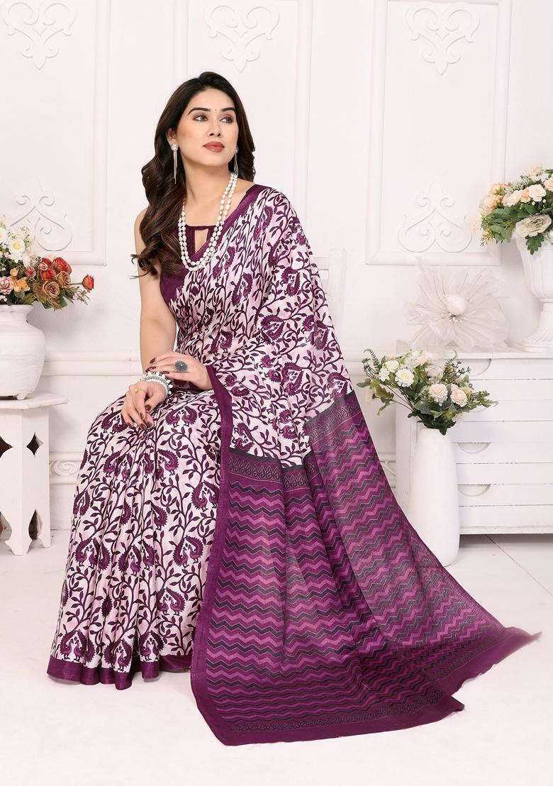 Golden Printed Khadi Cotton Saree Set