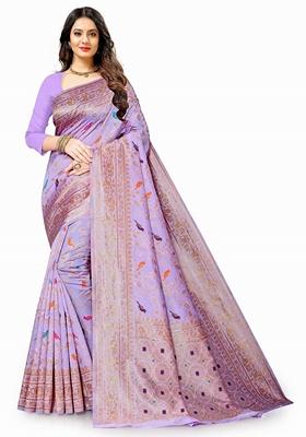 Golden Jacquard Litchi Silk Saree Set