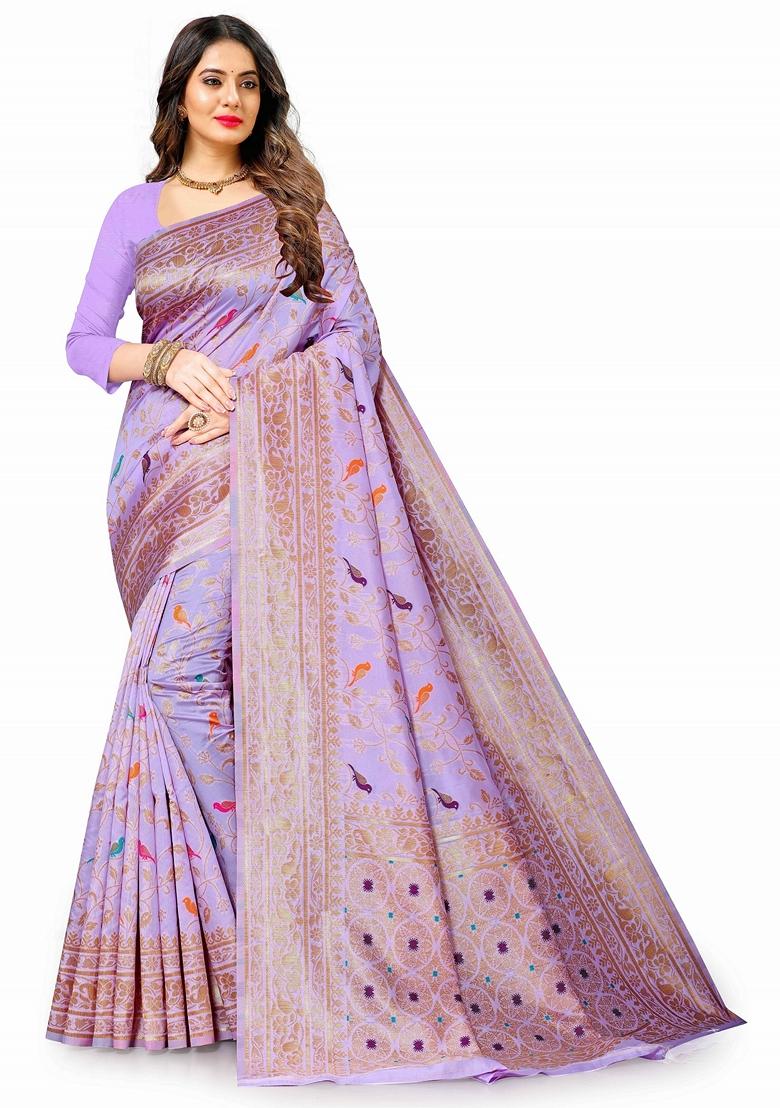 Golden Jacquard Litchi Silk Saree Set