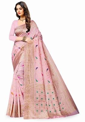 Golden Jacquard Litchi Silk Saree Set