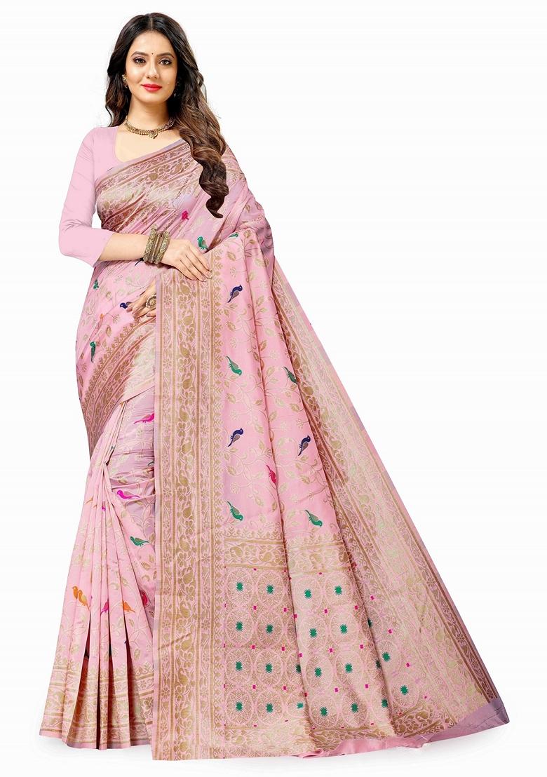 Golden Jacquard Litchi Silk Saree Set