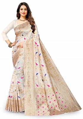 Golden Jacquard Litchi Silk Saree Set